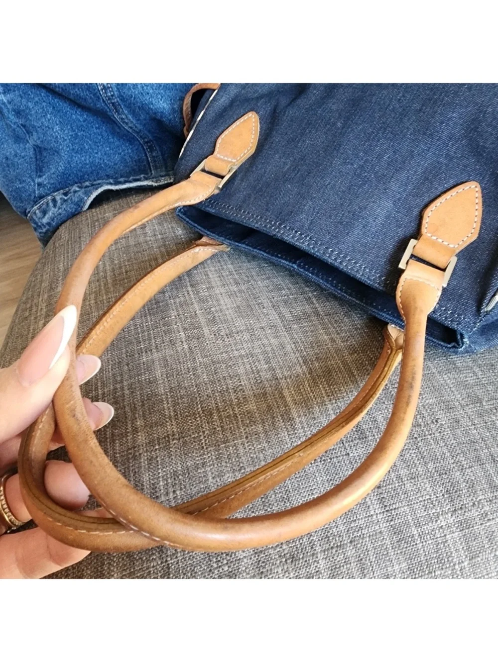 Burberry Denim Tote with Tan Leather Trim